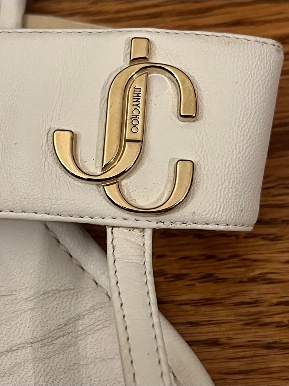 Jimmy Choo JC Monogram Flat Leather Thong Sandals in white/milk leather